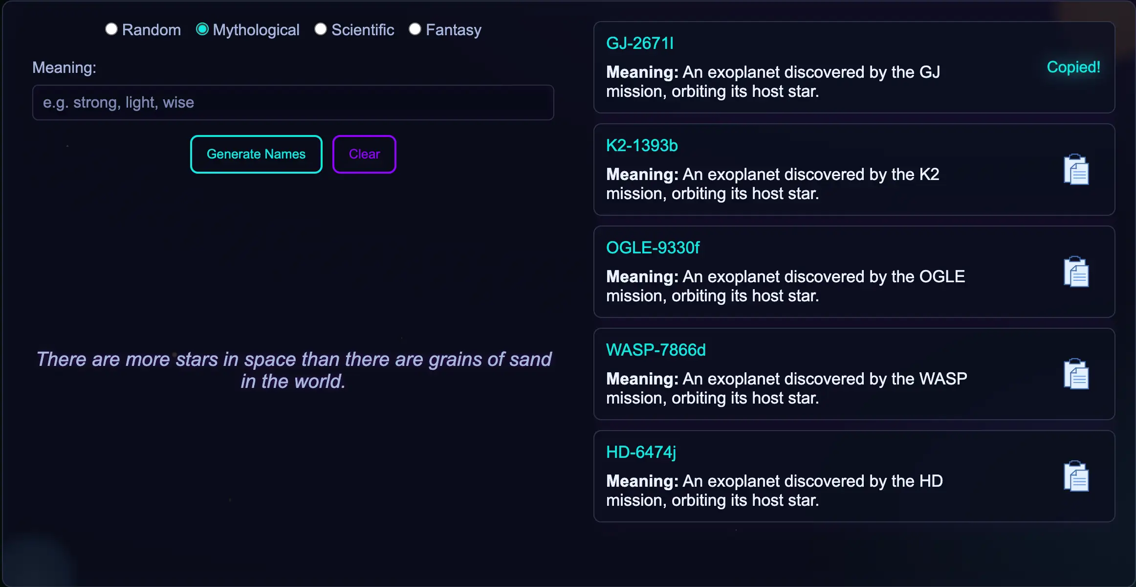 Choose and Copy Planet Names