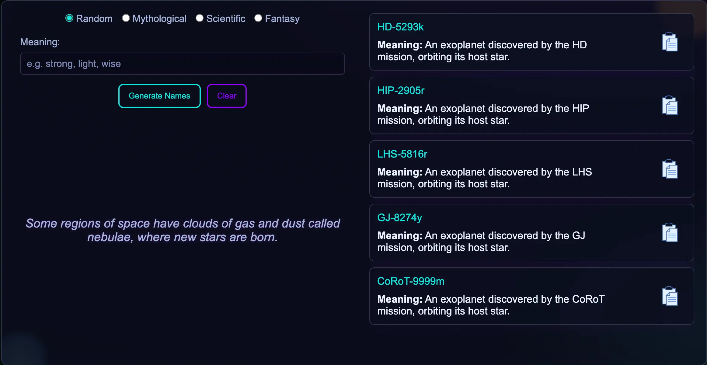 Clear Planet Name Generator