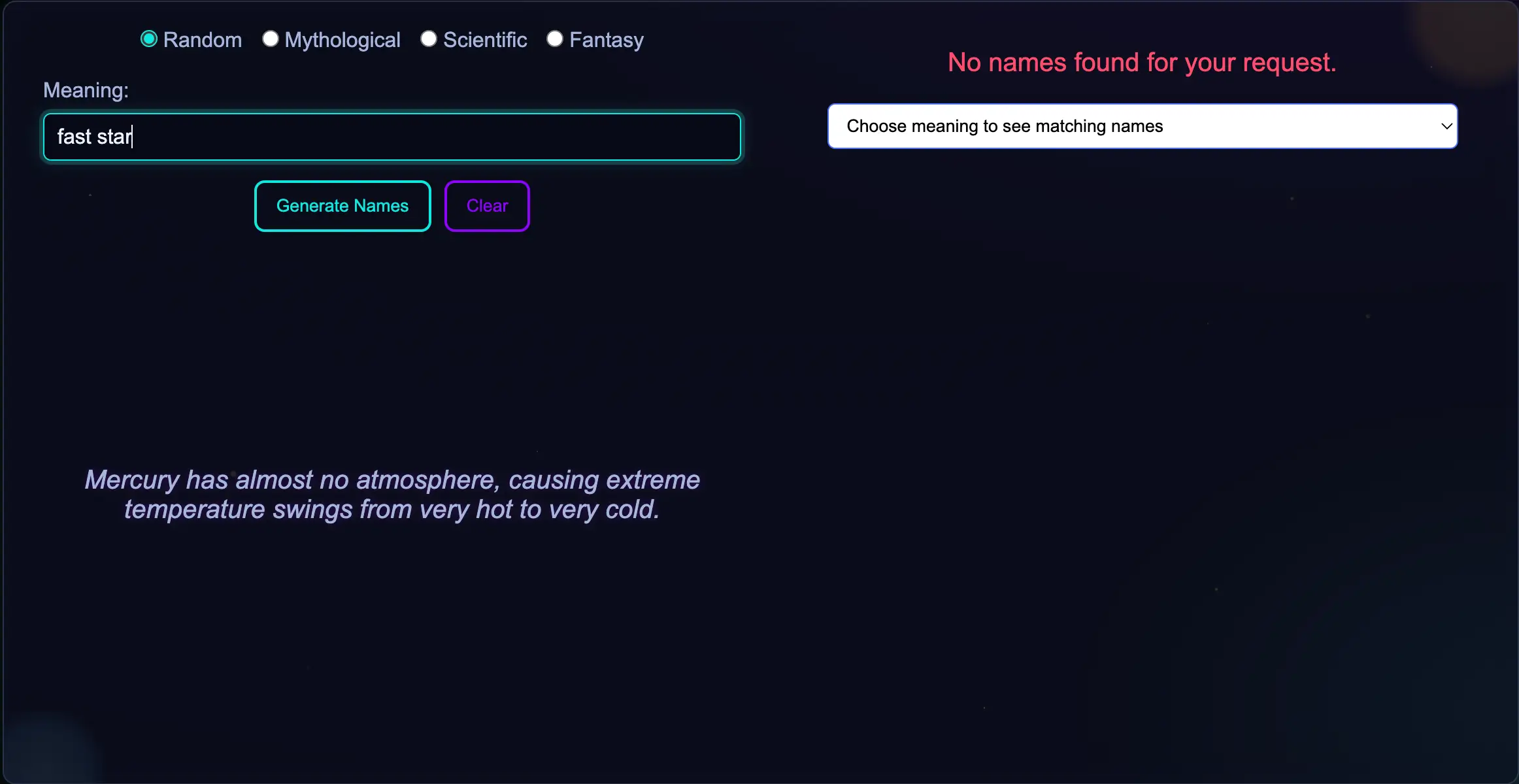 Planet Name Search with No Result